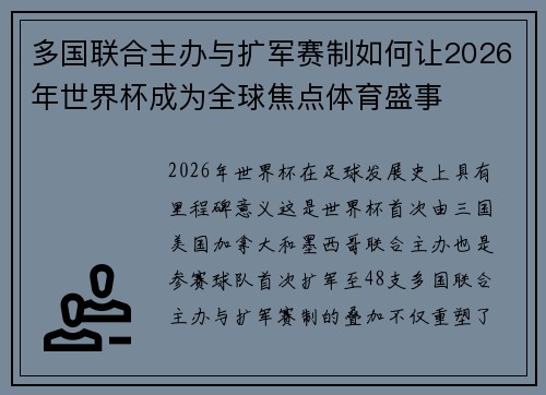 多国联合主办与扩军赛制如何让2026年世界杯成为全球焦点体育盛事 多国联合主办与扩军赛制如何让2026年世界杯成为全球焦点体育盛事
